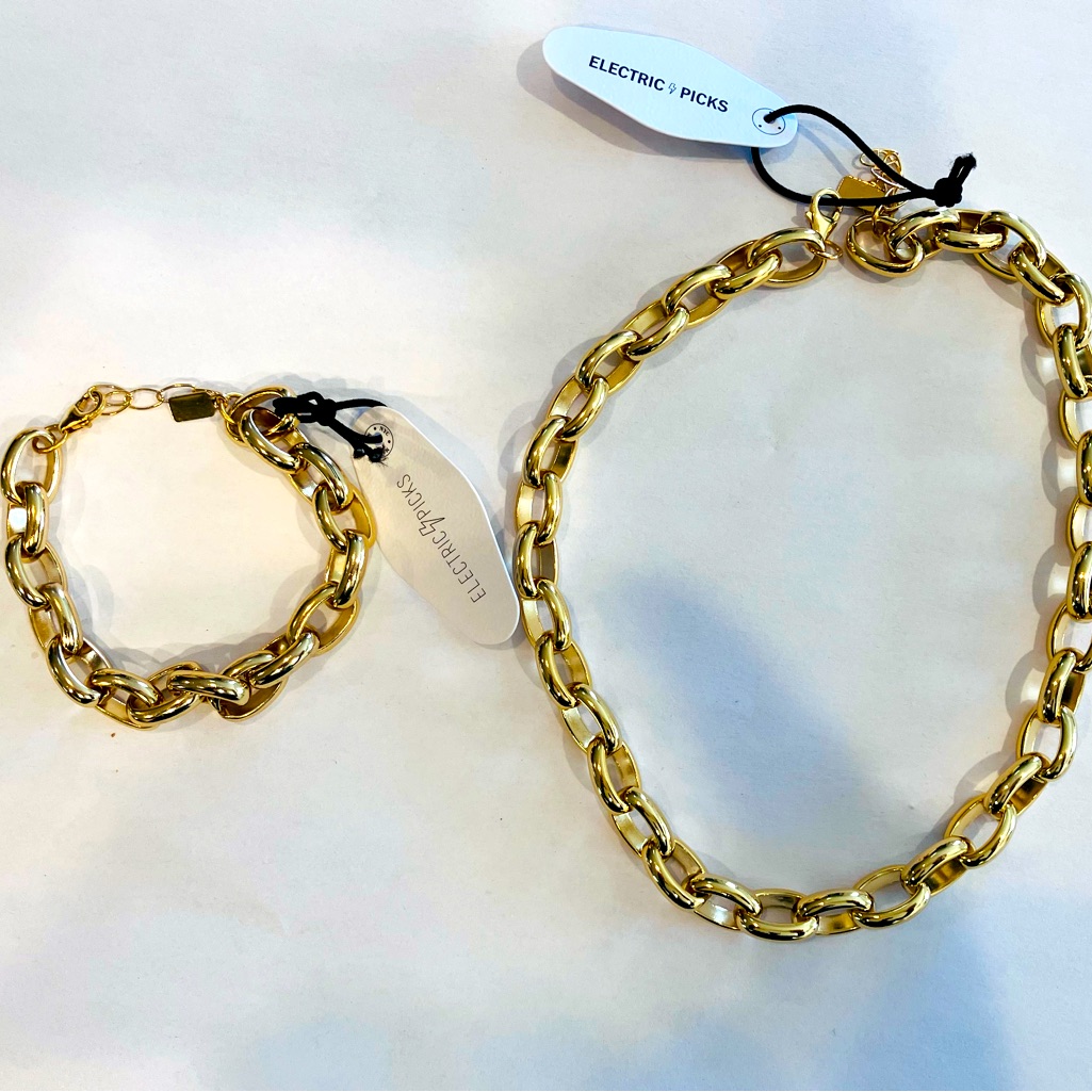 Electric Picks Gold Chain Necklace And Bracelet Suite - Large Link